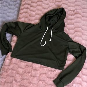 Olive Green Cropped Hoodie